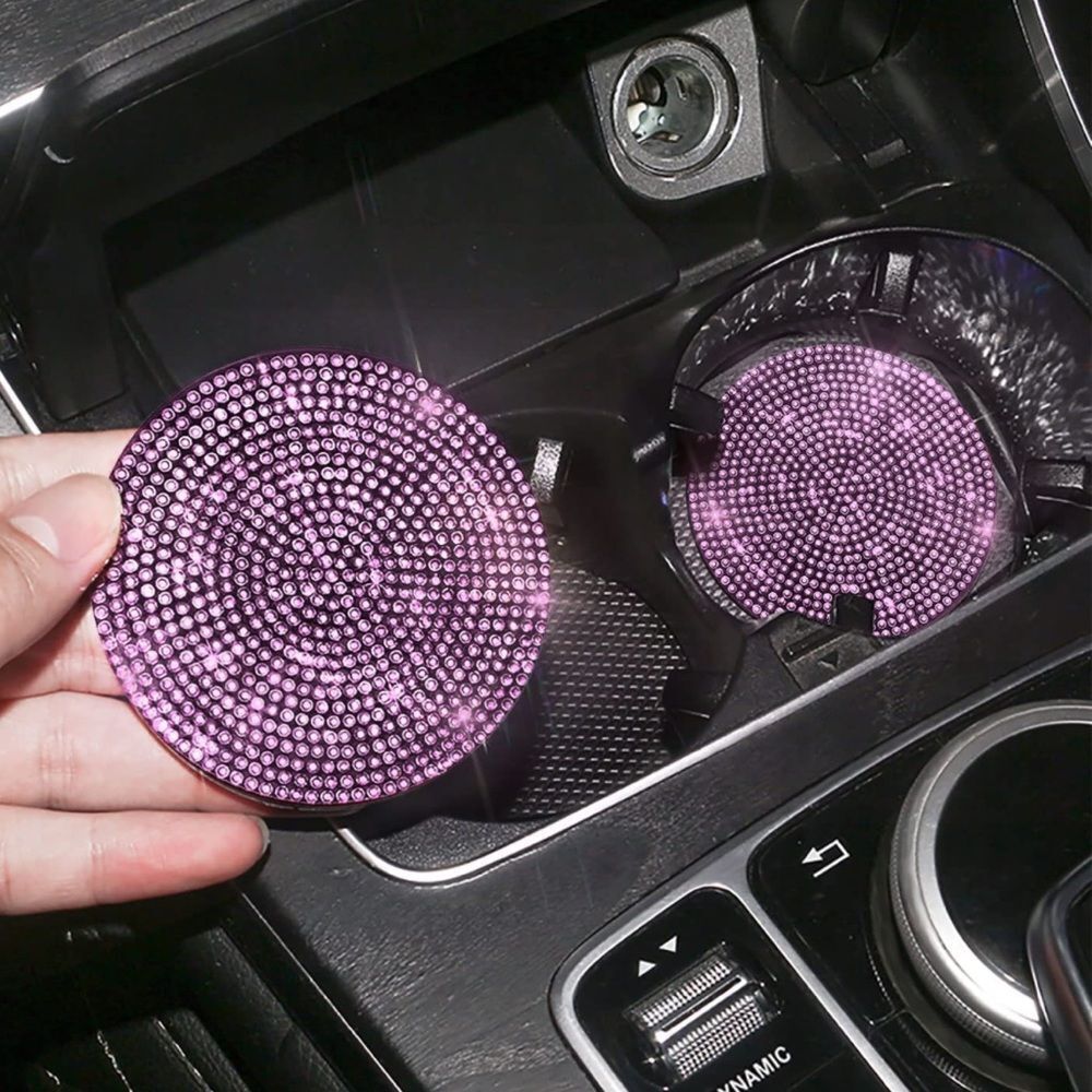 Pink Bling Rhinestone Car Cup Holder Coaster, 2 Pack